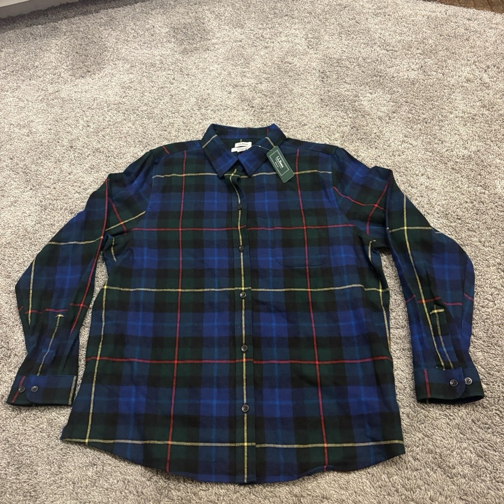 NEW L.L. Bean Women's L Reg Blue Green Scotch Plaid Shirt Shacket Button-Up $50